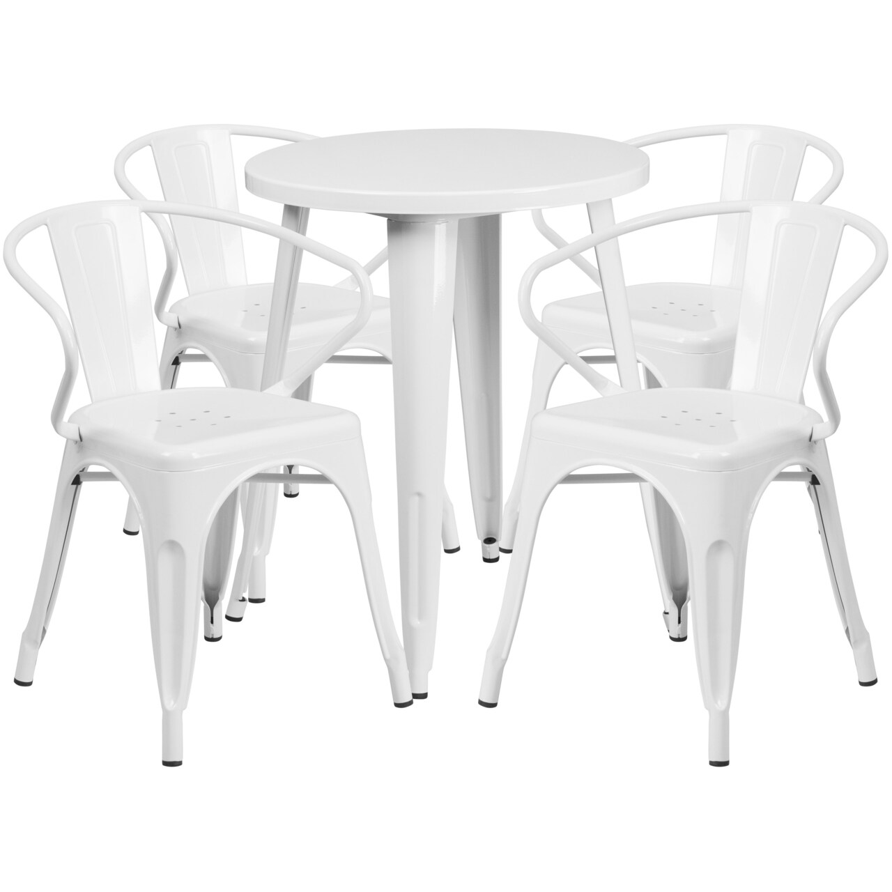 Emma and Oliver Commercial Grade 24" Round Metal Indoor-Outdoor Table Set with 4 Arm Chairs